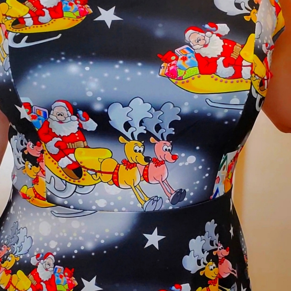 Christmas Sleeveless Santa Claus Round Collar Dress Black